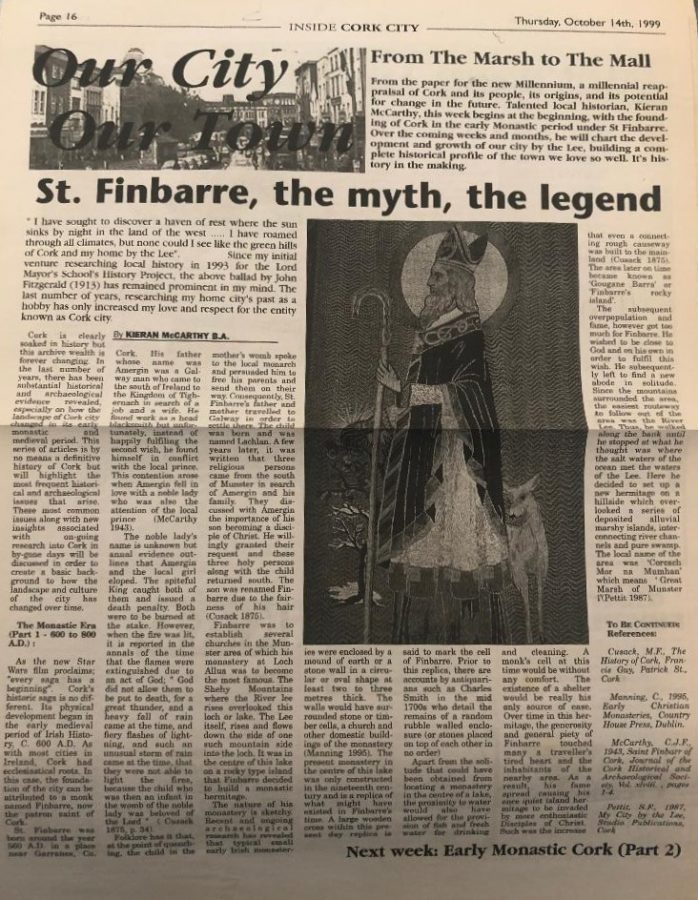 First ever Our City, Our Town article by Kieran McCarthy, published on 14 October 1999 in Inside Cork, now Cork Independent newspaper