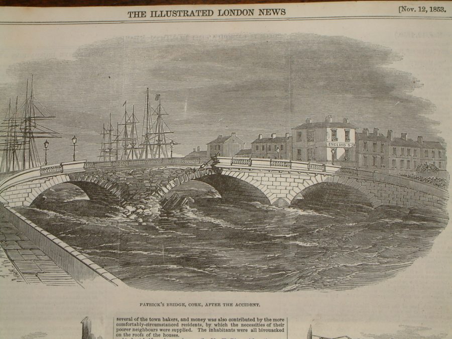 St Patrick’s Bridge, 1853, damage from flood as depicted in the Illustrated London News