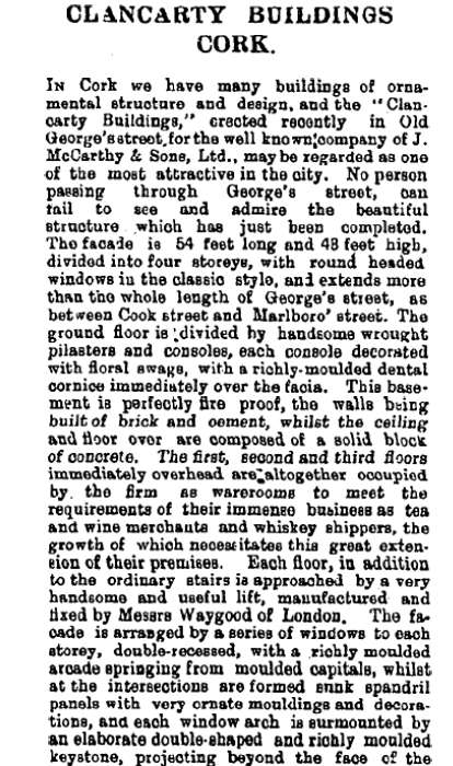 Description of Clancarty Buildings, Cork Examiner, 10 August 1896, p.9 (source: Cork City Library)  