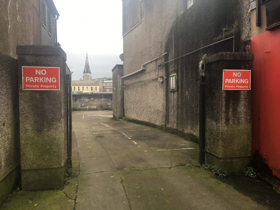 Former pillars of Cork Carnegie Library, Tuckey Street, present day (picture: Kieran McCarthy)