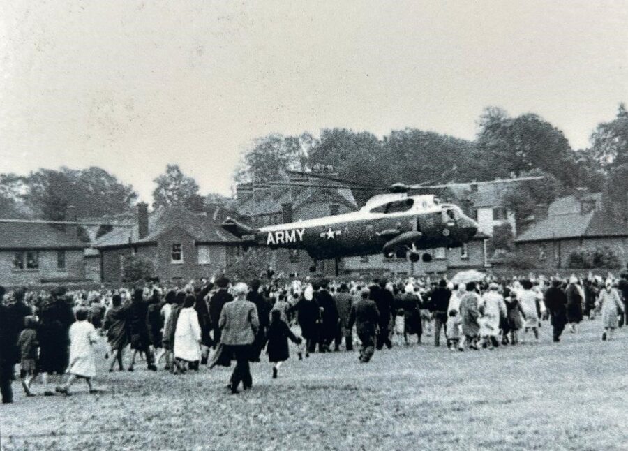 John F Kennedy's Helicopter taking off from Victoria Road in 1963 (source: Robert Knudsen, White House Photographs, Washington DC)