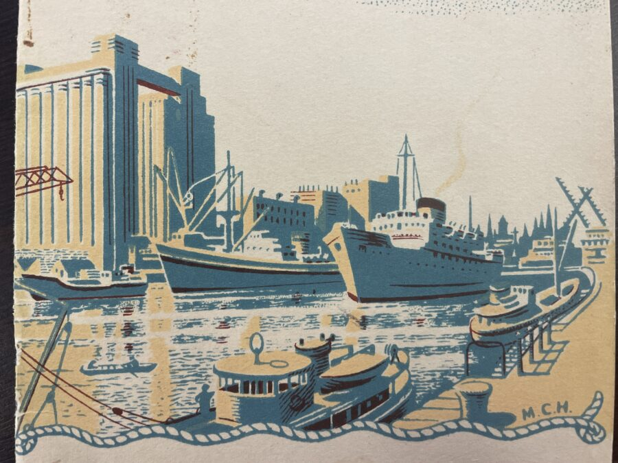 Sketch of Port of Cork with R & H Hall grain silos, 1950s (source: Boole Library, UCC)